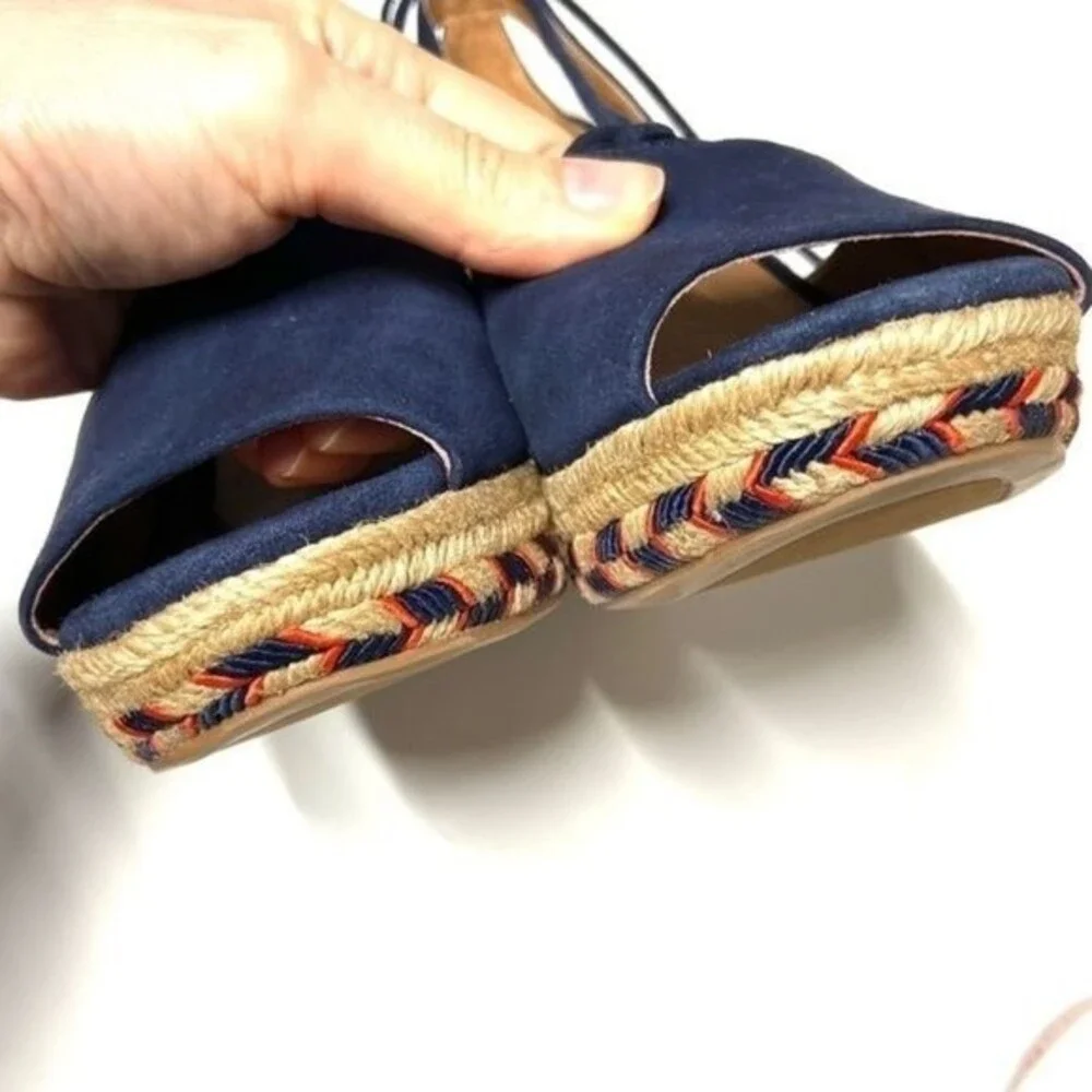 Cabi Isla Wedges Espadrille Sandal Blue Suede  6M